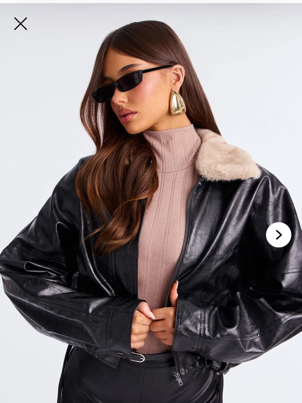 Faux Leather Bomber Jacket with Faux Fur Collar Blk Plus Sz 1X nwt